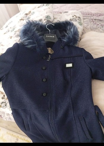 Lacivert Kadın Midi Kaban, Kürklü Detaylı - Görsel 2