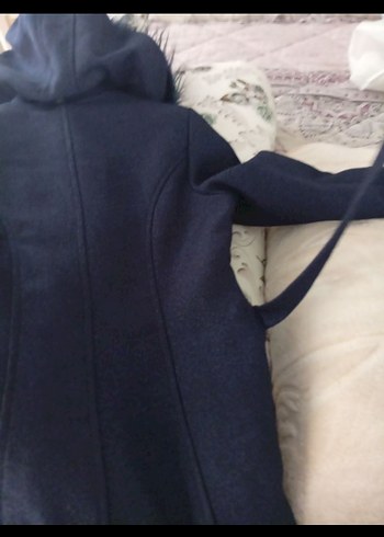 Lacivert Kadın Midi Kaban, Kürklü Detaylı - Görsel 3