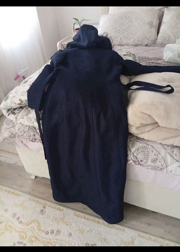 Lacivert Kadın Midi Kaban, Kürklü Detaylı - Görsel 6