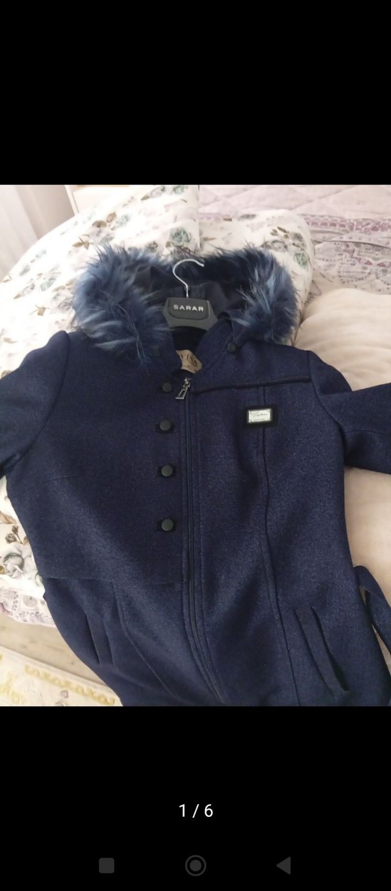 Lacivert Kadın Midi Kaban, Kürklü Detaylı - Görsel 2