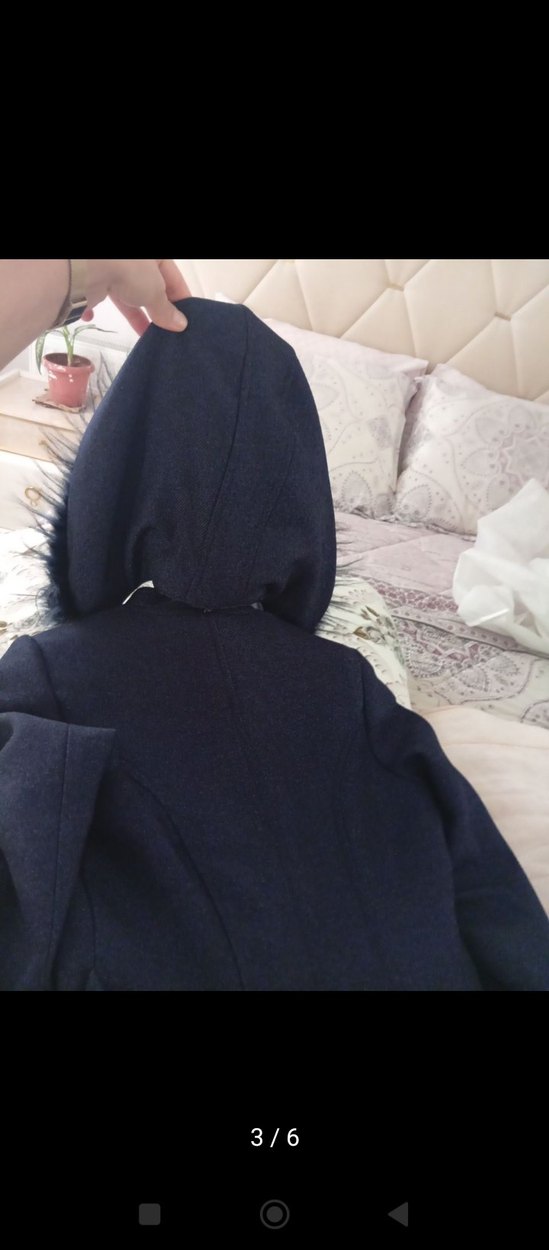 Lacivert Kadın Midi Kaban, Kürklü Detaylı - Görsel 5