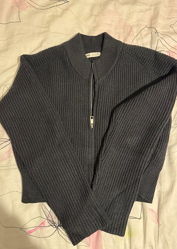 Gri Kadın Triko Fermuarlı Hırka - Görsel 2