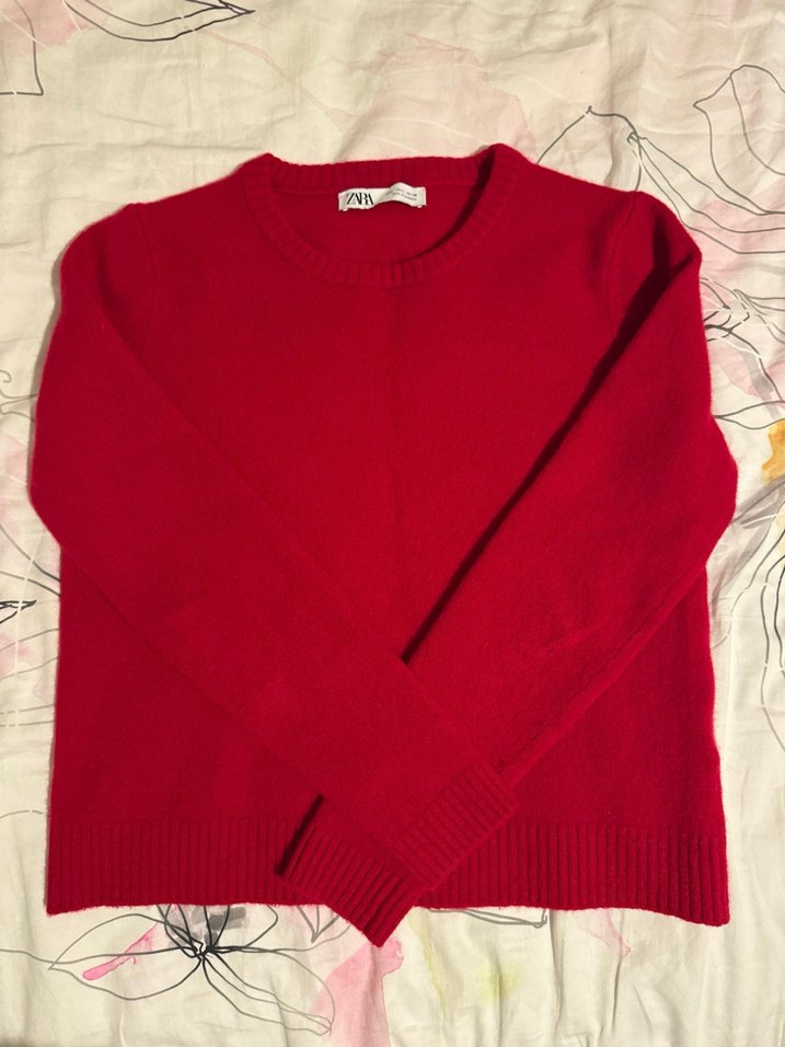 Kırmızı Kadın Yün Kazak Dar Kesim S Beden gibi - Görsel 2