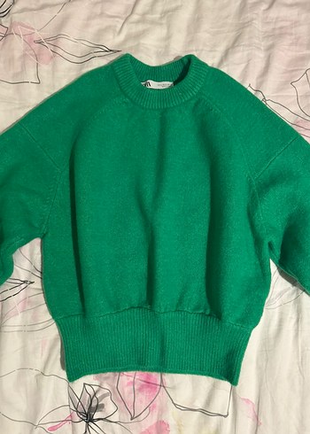 Kadın Yeşil Triko Bisiklet Yaka Kazak - Görsel 2