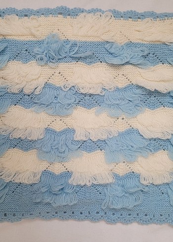 Beyaz Mavi Kenarlı Örgü Banyo Süngeri - Görsel 4