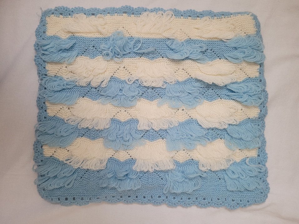 Beyaz Mavi Kenarlı Örgü Banyo Süngeri - Görsel 4