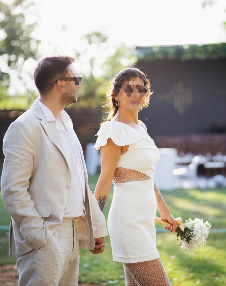 Beyaz Taş File Detay Mini Tek Omuz Elbise - Görsel 3