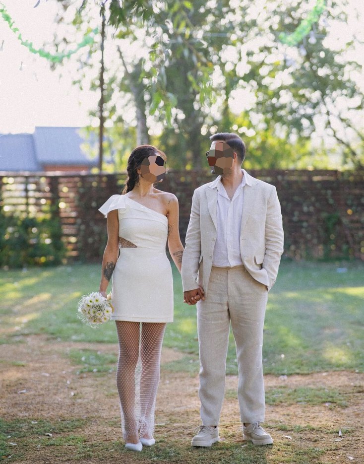 Beyaz Taş File Detay Mini Tek Omuz Elbise - Görsel 2