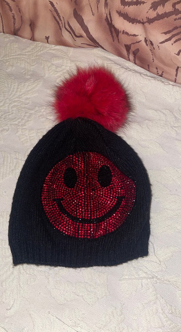 Kırmızı Kürklü Ponponlu Gülümseyen Yüz Bere - Görsel 2