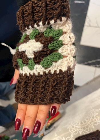 Bohem Tarz Örgü Kahverengi Eldiven - Görsel 2