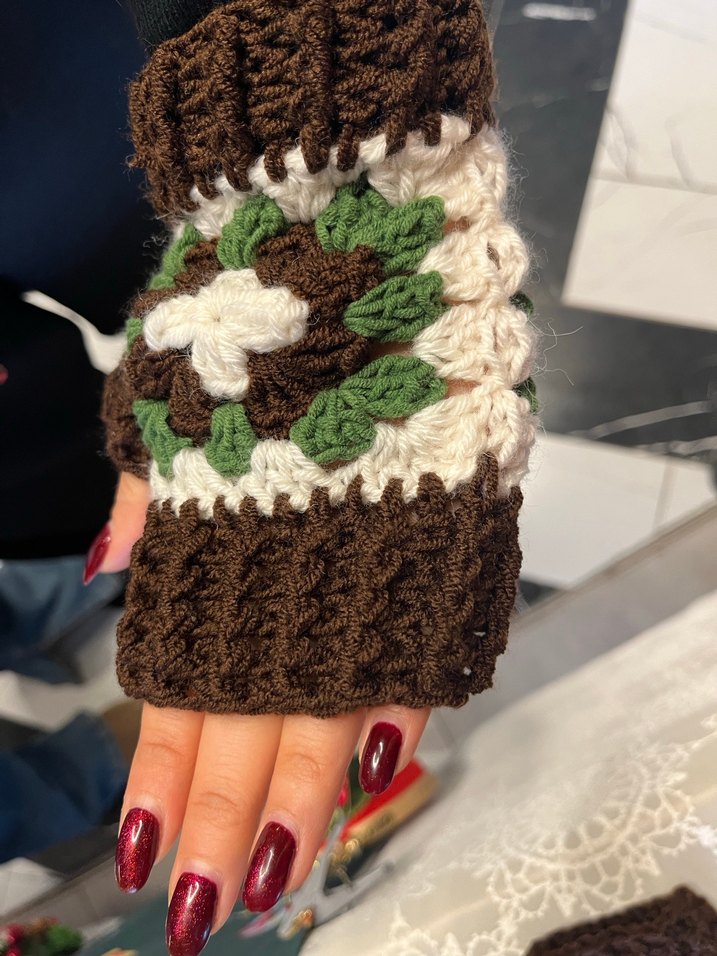 Bohem Tarz Örgü Kahverengi Eldiven - Görsel 2