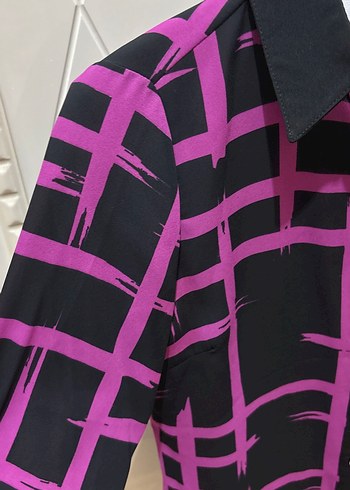 Mor Desenli Uzun Kollu Kadın Gömlek - Görsel 3