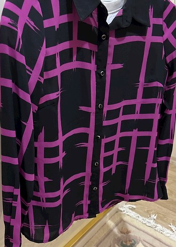 Mor Desenli Uzun Kollu Kadın Gömlek - Görsel 2