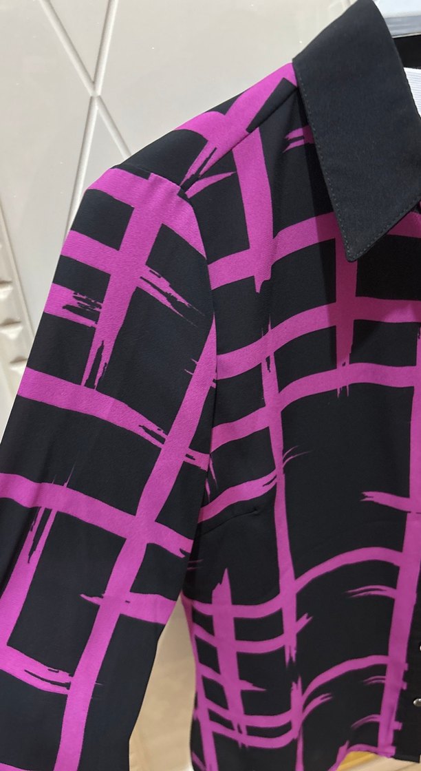 Mor Desenli Uzun Kollu Kadın Gömlek - Görsel 3