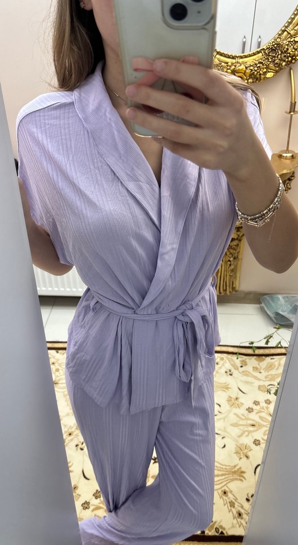 Uzun Mor Bağlamalı Kadın Sabahlık - Görsel 2