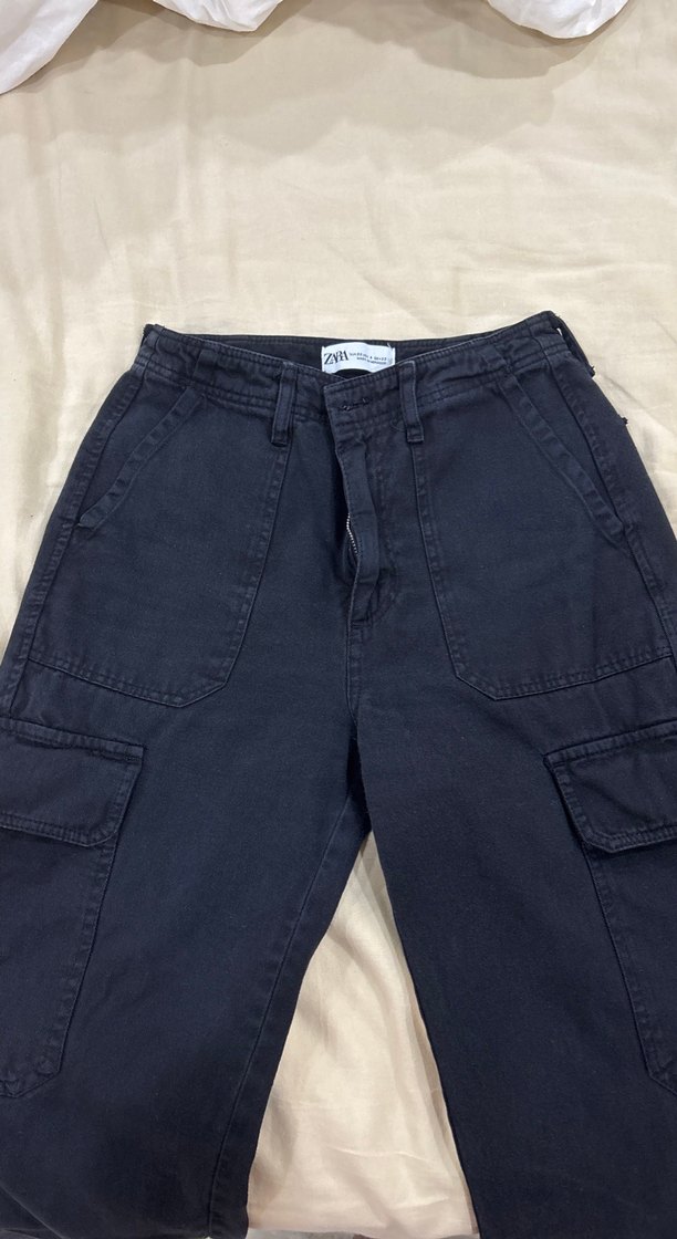 Düğmeli Siyah Kadın Kargo pantolon - Görsel 3