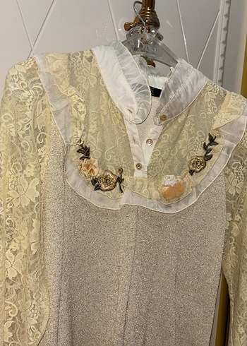 Bej Dantel Detaylı Nakışlı Bohem Kadın Kazak - Görsel 2