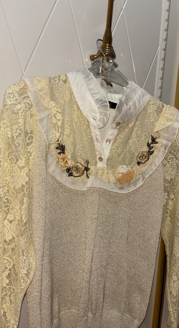 Bej Dantel Detaylı Nakışlı Bohem Kadın Kazak - Görsel 2