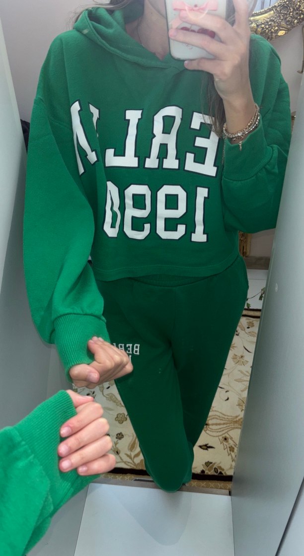 Yeşil Kadın Kapüşonlu Eşofman Takımı - Görsel 2