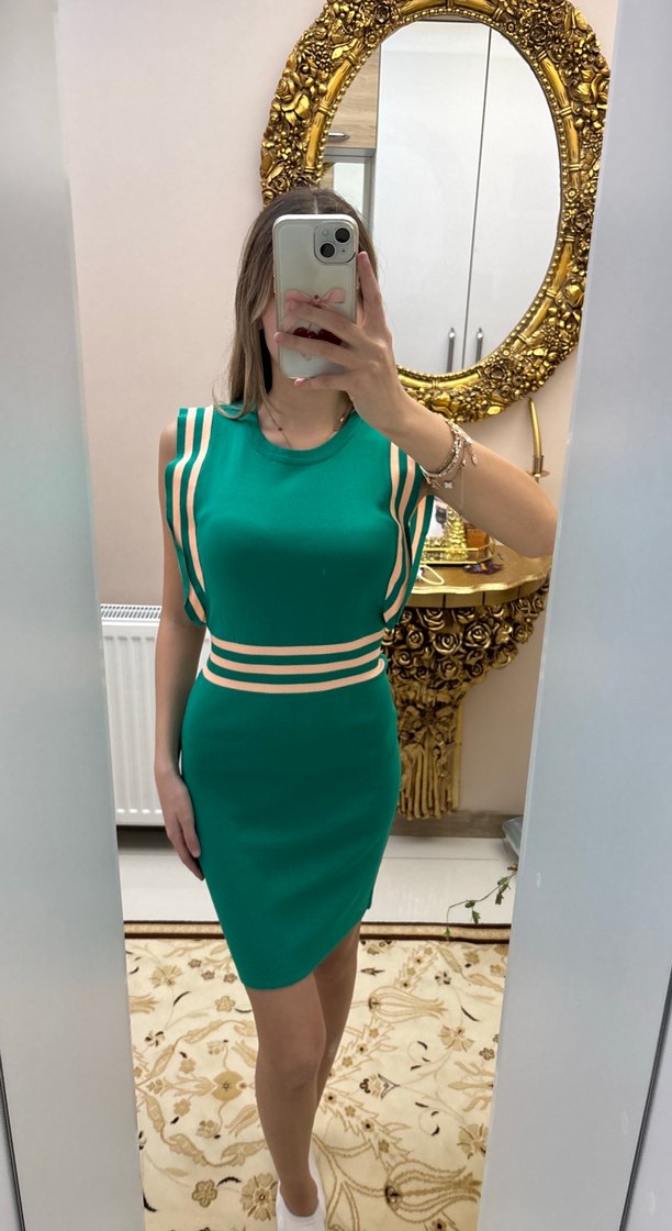 Yeşil Kemer Detaylı Mini Abiye Elbise - Görsel 2