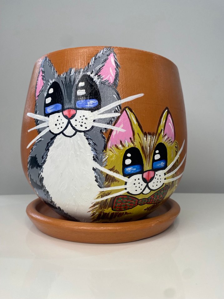 Kedi Desenli Kahverengi Saksı - Görsel 4