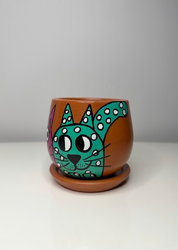Renkli Kedi Desenli Saksı - Görsel 3