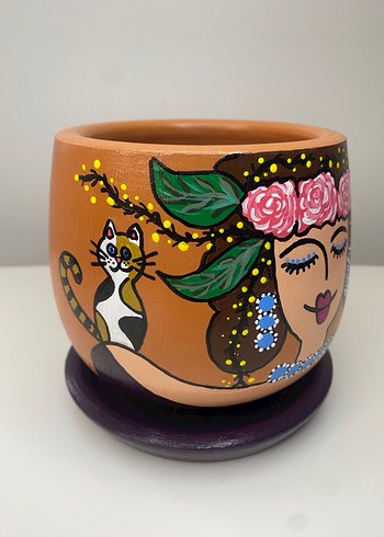 Kadın Desenli Toprak Saksı - Görsel 2