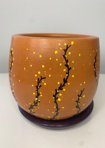 Kadın Desenli Toprak Saksı - Görsel 5