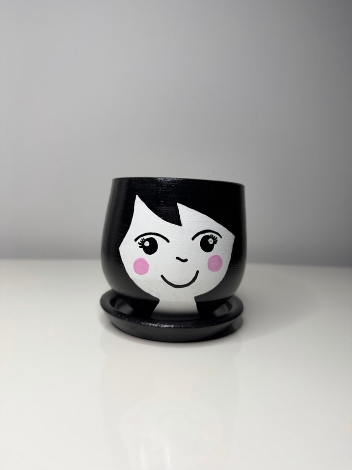 Yüz Desenli Siyah Saksı - Görsel 2