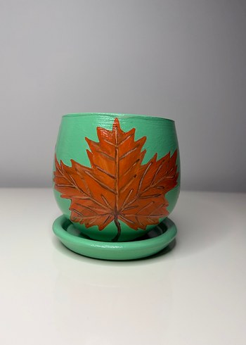 Koyu Yeşil Yaprak Desenli Saksı - Görsel 2