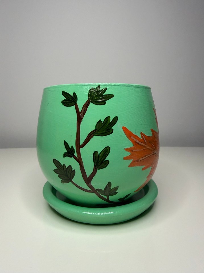 Koyu Yeşil Yaprak Desenli Saksı - Görsel 3