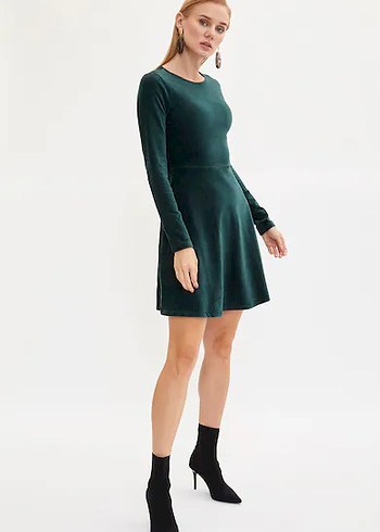 Kadın Yeşil Midi Süet Elbise - Görsel 4