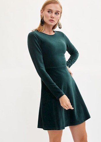 Kadın Yeşil Midi Süet Elbise - Görsel 3