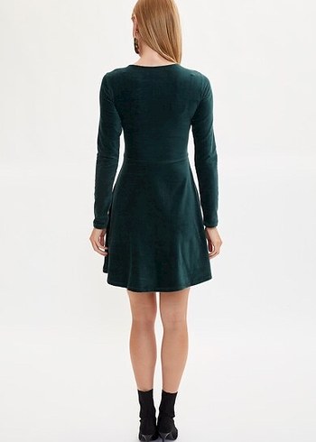 Kadın Yeşil Midi Süet Elbise - Görsel 2