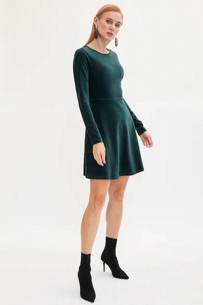 Kadın Yeşil Midi Süet Elbise - Görsel 4