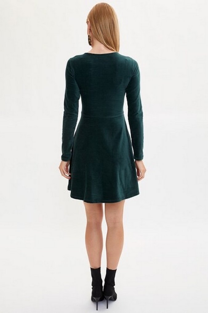 Kadın Yeşil Midi Süet Elbise - Görsel 2