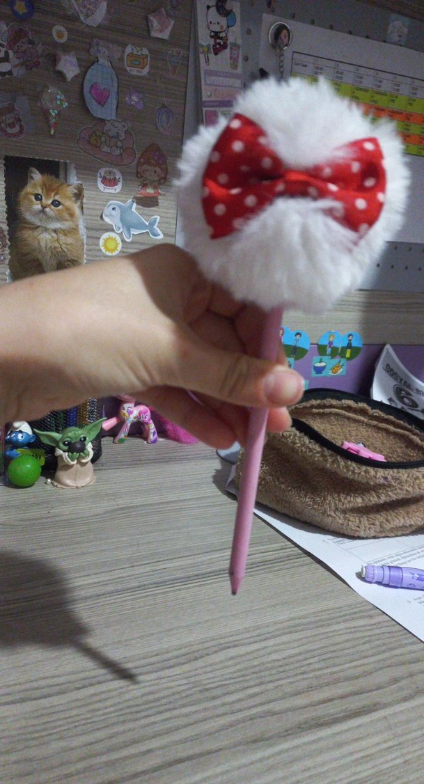 Pembe Tüylü Kurdeleli Kalem - Görsel 2