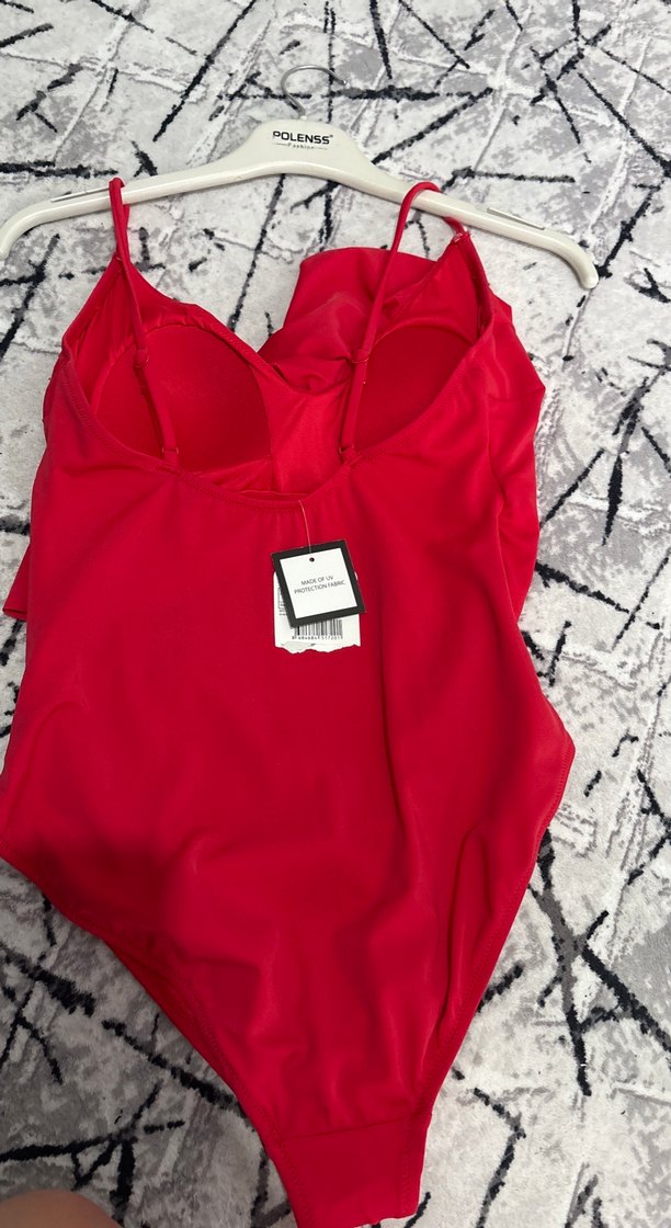 Kırmızı Fırfırlı Kadın Mayo - Görsel 4