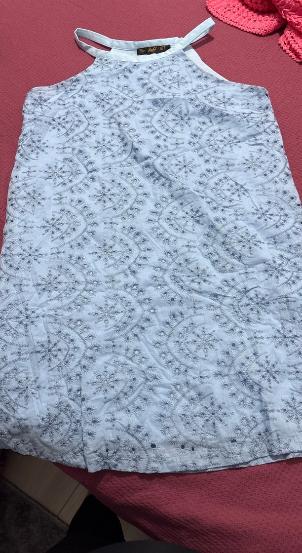 Dantel Detaylı Mavi Straplez Midi Elbise - Görsel 3