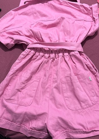 Pembe Keten Mini Tulum Düğmeli - Görsel 5