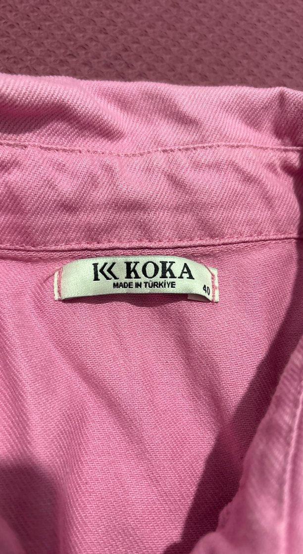 Pembe Keten Mini Tulum Düğmeli - Görsel 3