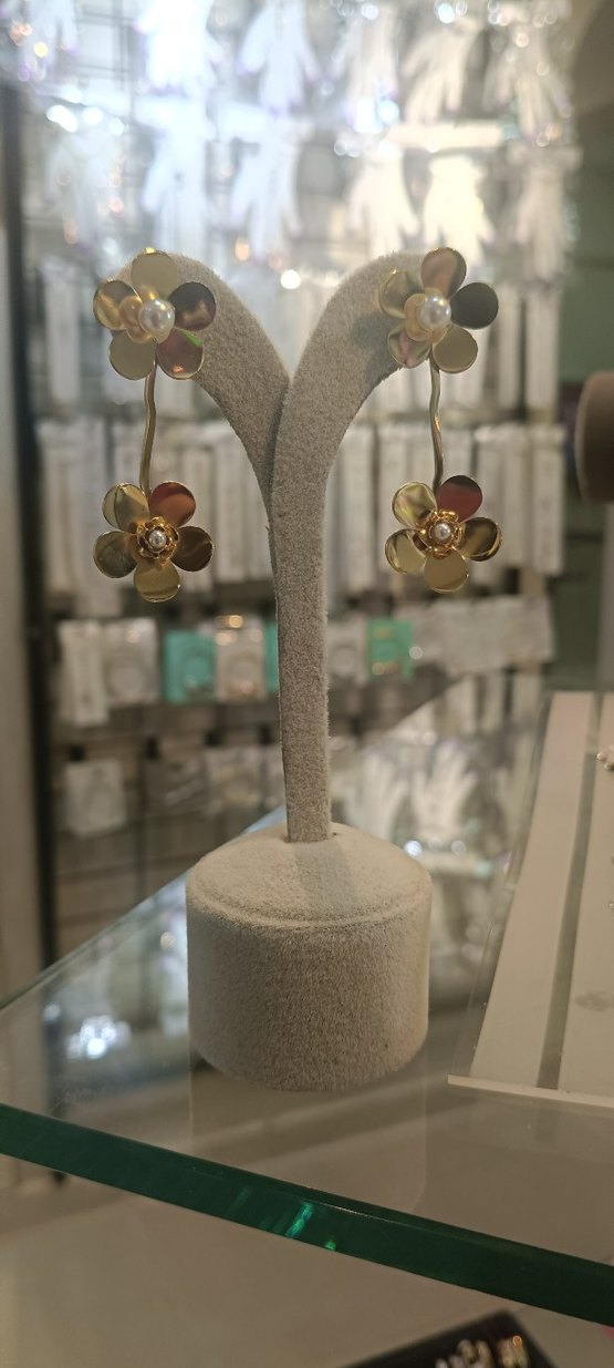 paslanmaz çelik Altın Renkli Çiçekli incili  Küpe - Görsel 3