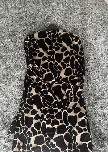 Kahverengi Zebra Desenli Mini Casual Y2K Kadın Elbise - Görsel 2