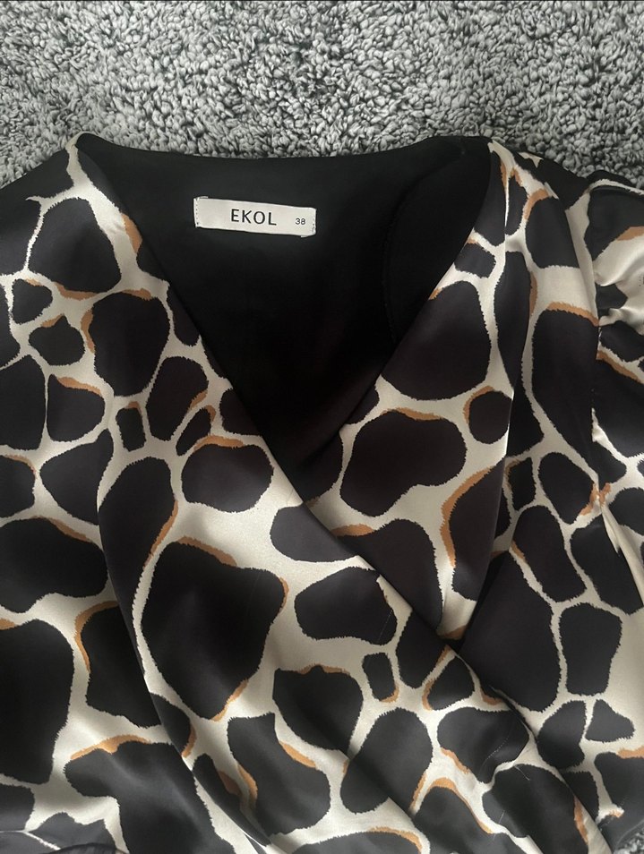 Kahverengi Zebra Desenli Mini Casual Y2K Kadın Elbise - Görsel 3