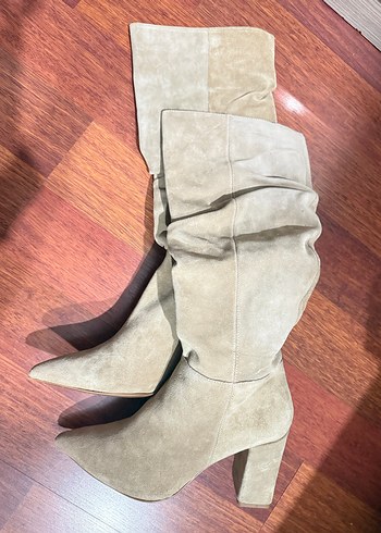 Bej Süet kalın Topuklu Bot - Görsel 2
