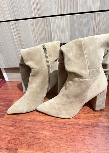 Bej Süet kalın Topuklu Bot - Görsel 4