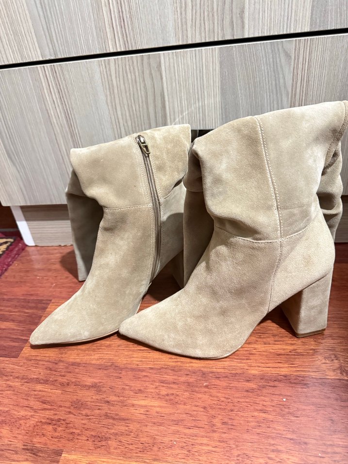 Bej Süet kalın Topuklu Bot - Görsel 4