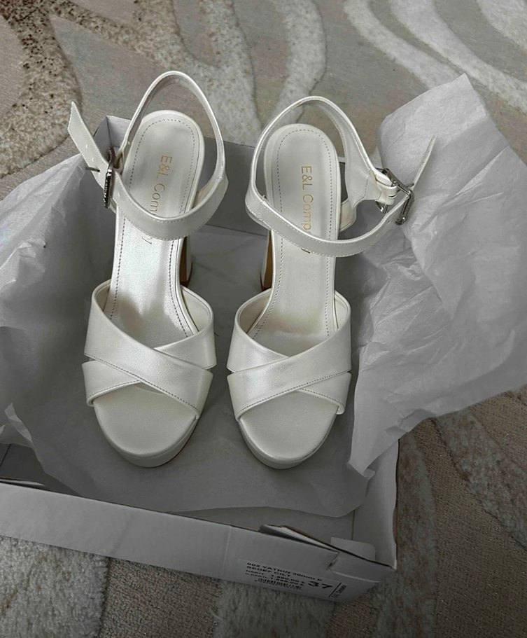 Beyaz Deri Platform Topuklu Kadın Ayakkabı - Görsel 2