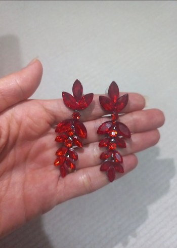 Parlak Kırmızı Payetli taç ve küpeleri - Görsel 2