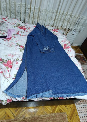 Fermuarlı Uzun Kadın Kot elbise - Görsel 3